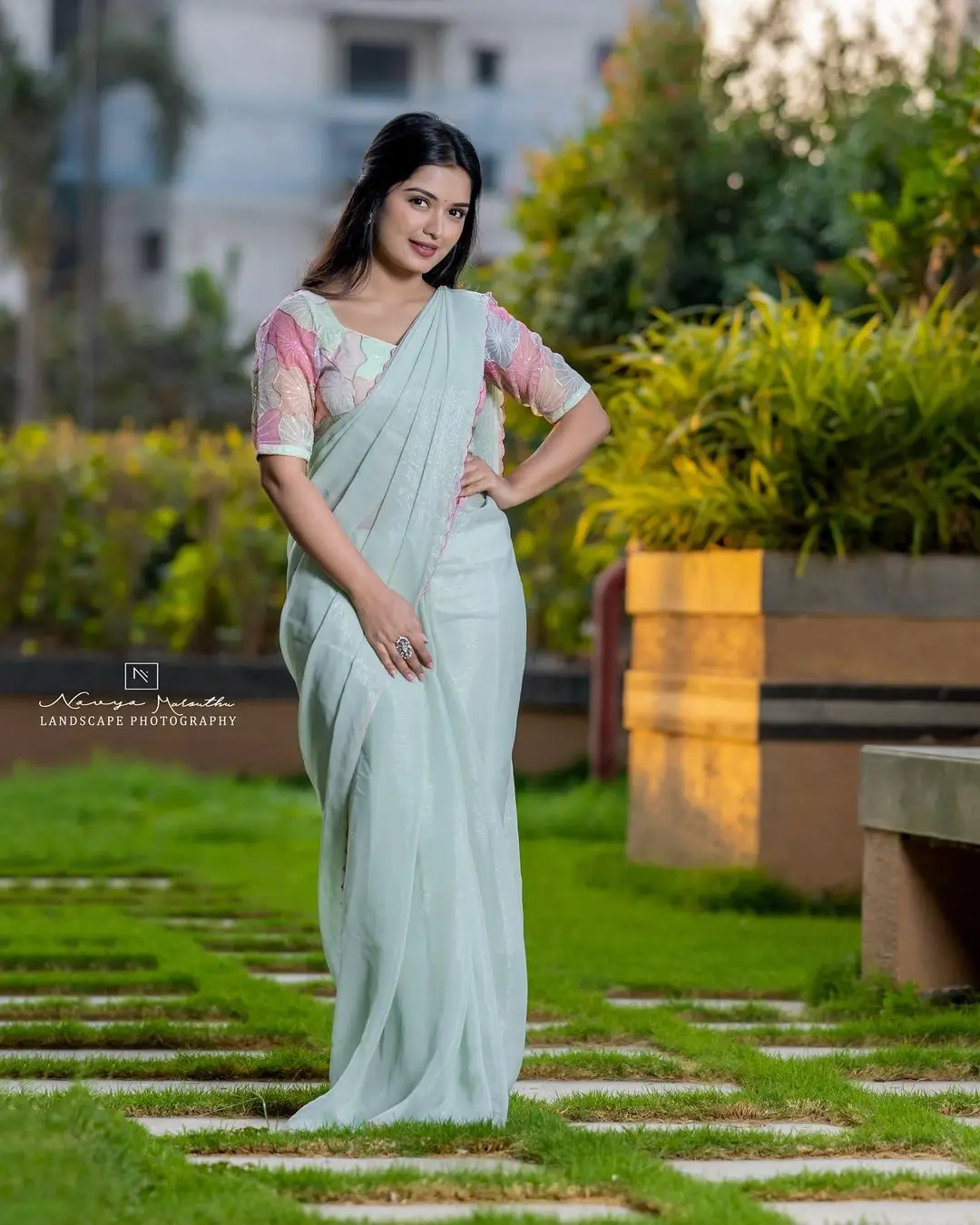 ETV Actress Priyanka Jain Wearing Light Green Saree Blouse